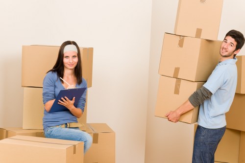 Professional movers handling boxes during a Homerton relocation