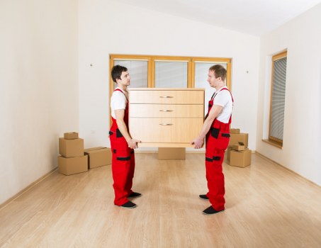 Furniture and boxes arranged for storage during a home move